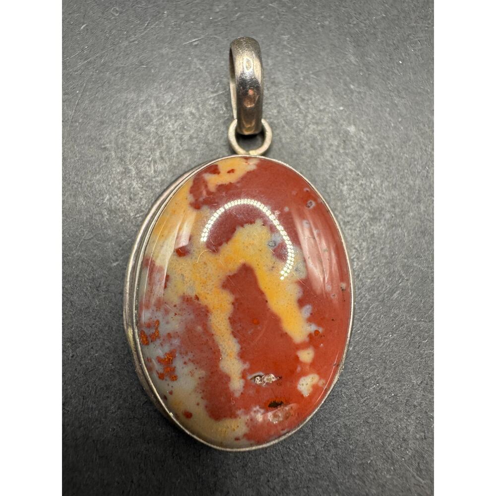 Vintage Noreena Jasper Stone 925 Sterling Silver Signed Oval Pendant 37.7